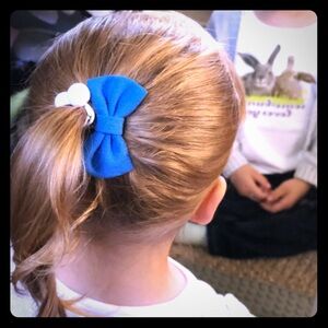Boutique Handmade Textured Blue Cotton Bow Hair Clip